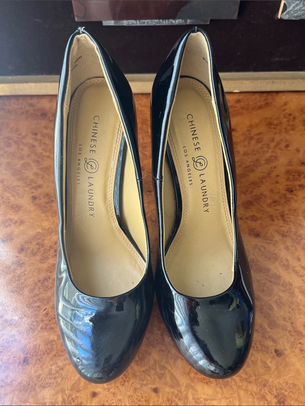 Chinese Laundry Black Patent Round Toe Pumps